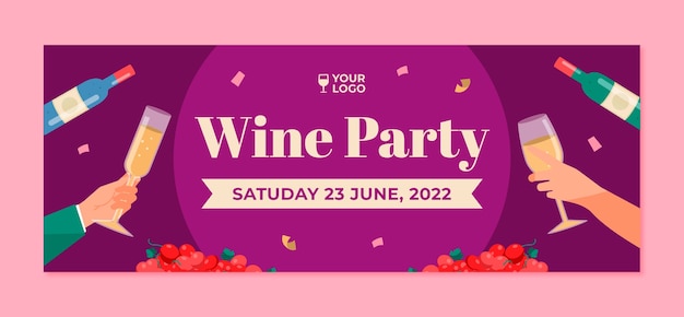 flat design wine party facebook cover design