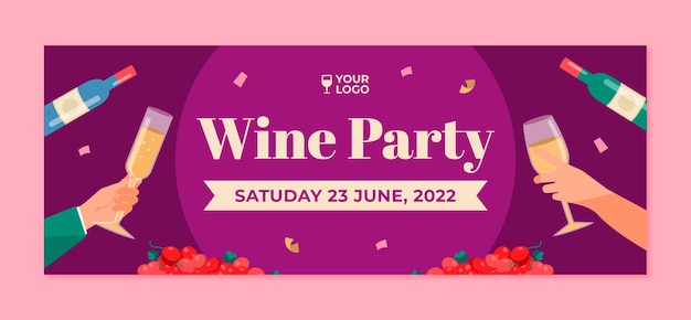 Flat design wine party facebook cover design