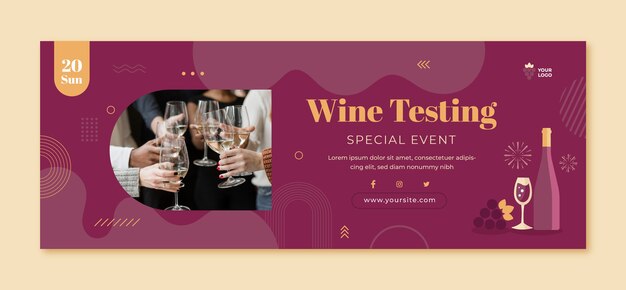 Flat design wine party facebook cover template