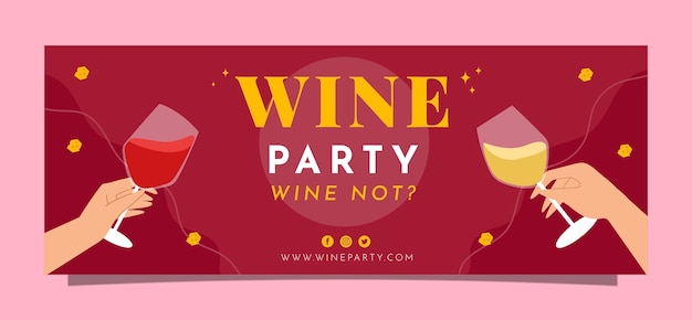 Free vector flat design wine party facebook cover template