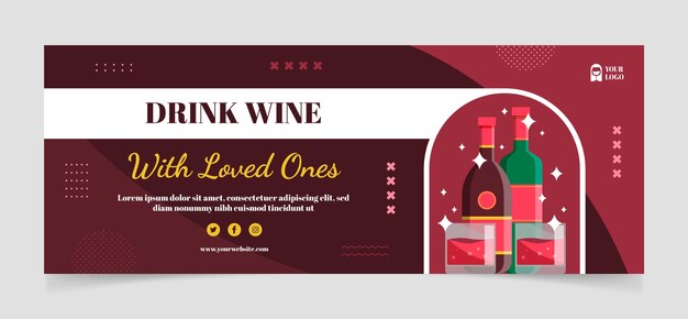 Flat design wine party facebook cover