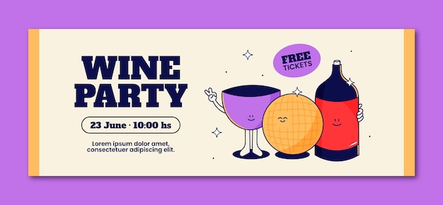 Flat design wine party facebook cover