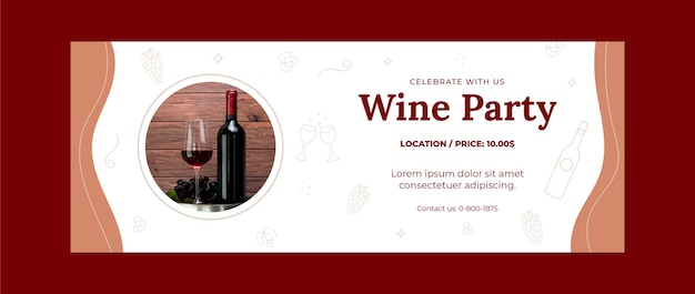Flat design wine party facebook cover