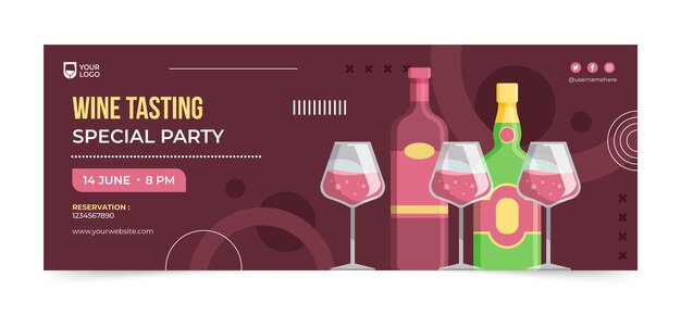 Flat design wine party facebook cover