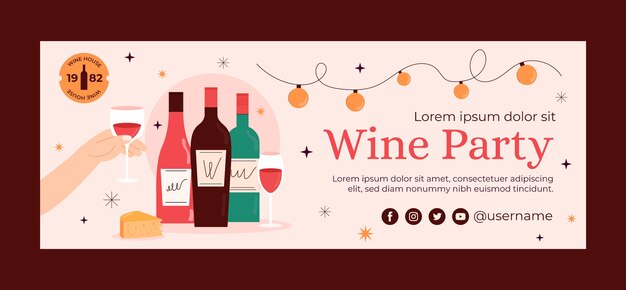 Flat design wine party facebook cover