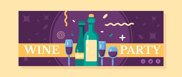 Free vector flat design wine party facebook cover