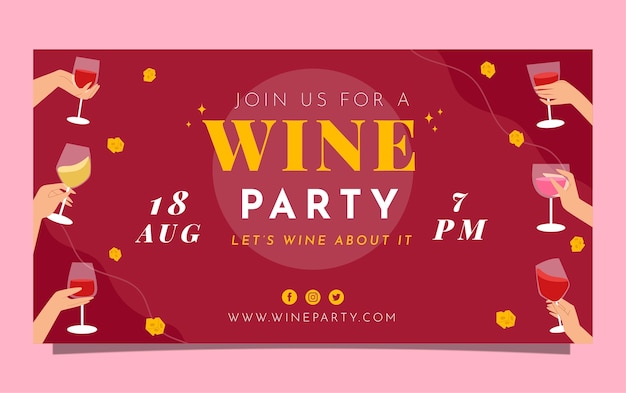 Free vector flat design wine party facebook post template