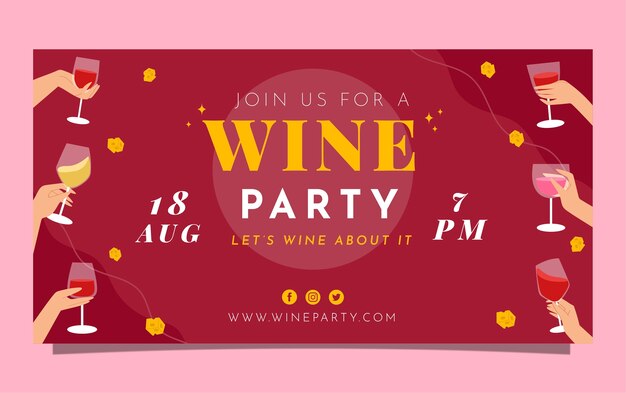 Flat design wine party facebook post template