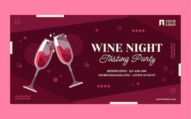 Пост в фейсбуке для винной вечеринки в плоском дизайне