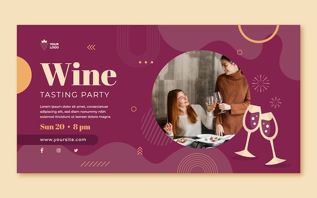 Free vector flat design wine party facebook post