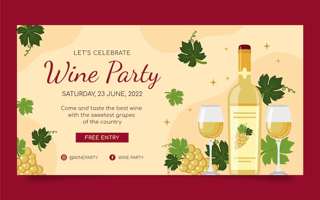 Flat design wine party facebook post