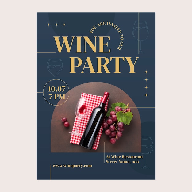 Modello di invito a una festa del vino dal design piatto