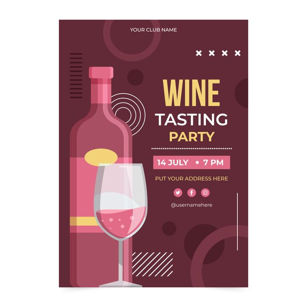 Flat design wine party invitation template