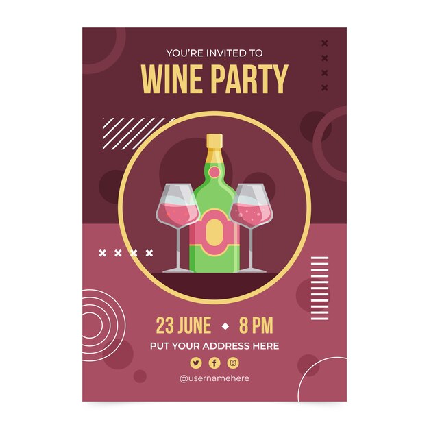 flat design wine party invitation