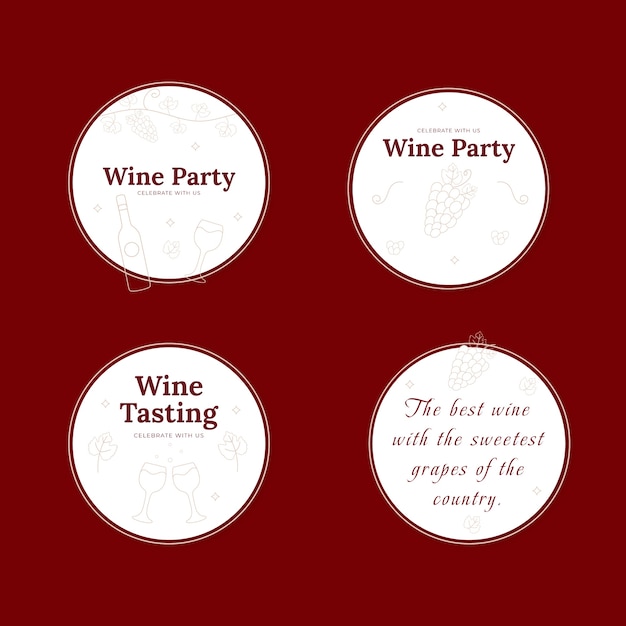 Free vector flat design wine party labels collection