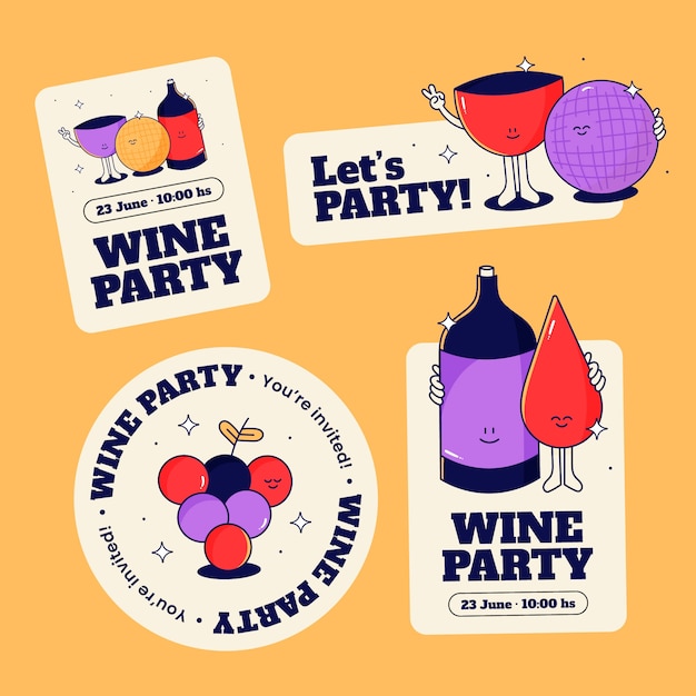 Flat design wine party labels template