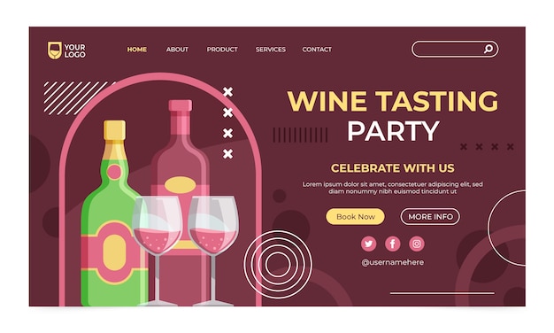 Flat design wine party landing page template