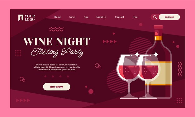 Free vector flat design wine party landing page