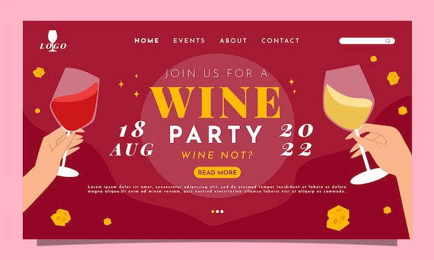 Free vector flat design wine party landing page