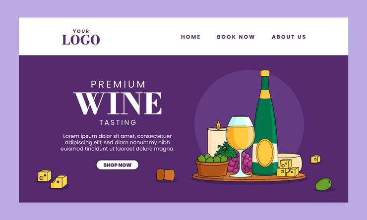 Free Vector flat design wine party landing page