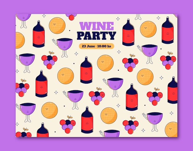 Flat design wine party photocall template