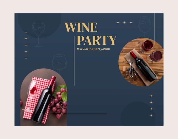Шаблон фотосессии для винной вечеринки в плоском дизайне