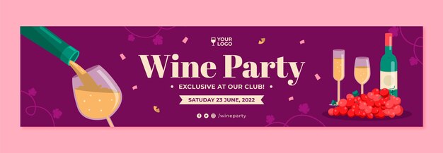 flat design wine party twitch banner design