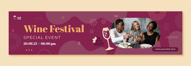 Vettore gratuito banner di contrazione festa del vino design piatto