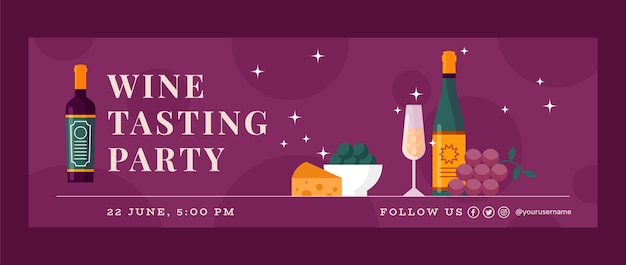 Free vector flat design wine party twitter header template