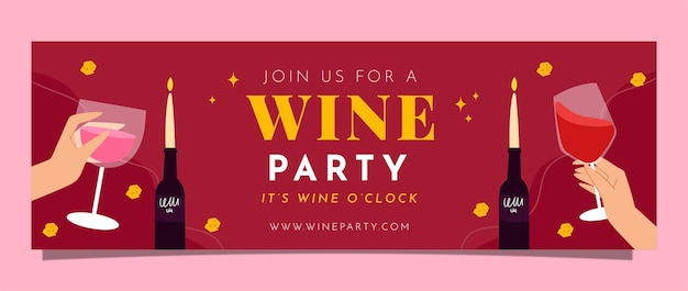 Шаблон заголовка твиттера для вечеринки с вином в плоском дизайне