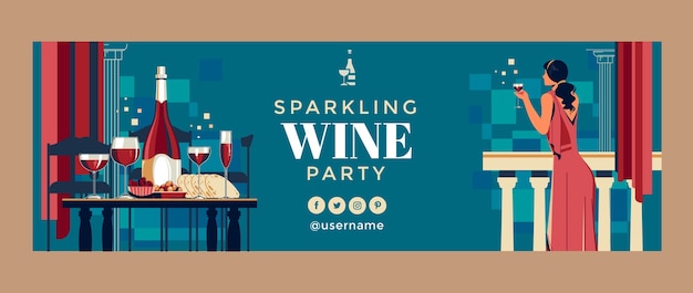 Flat design wine party twitter header