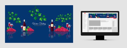 Free vector flat design wine party with grapes youtube channel art