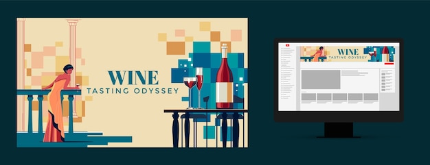 Free vector flat design wine party youtube channel art template