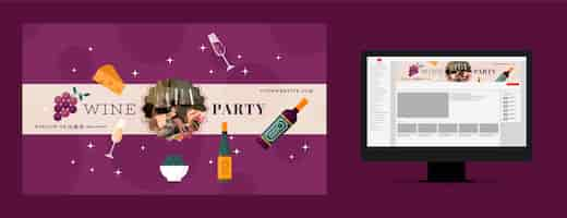 Free vector flat design wine party youtube channel art