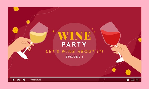 Миниатюра youtube для винной вечеринки в плоском дизайне