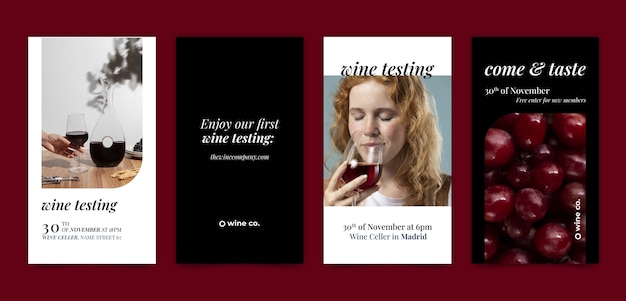 Free vector flat design wine tasting instagram stories
