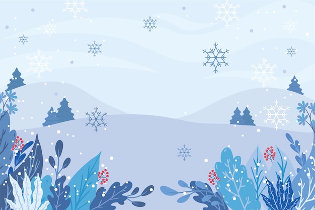 Бесплатное векторное изображение Плоский дизайн зимний фон