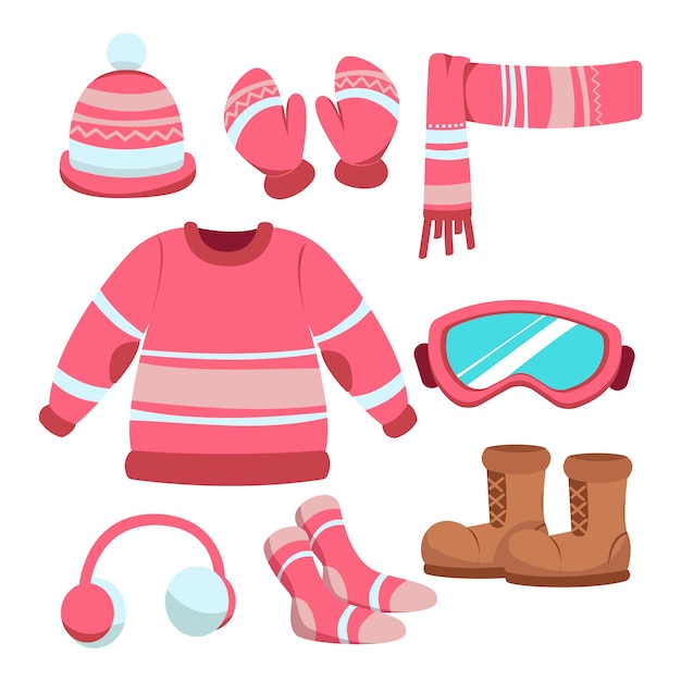 Flat design winter clothes and essentials