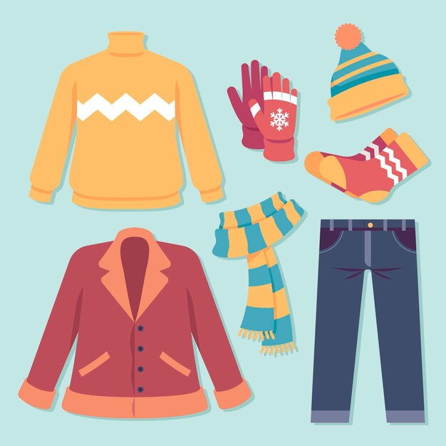 Flat design winter clothes and essentials