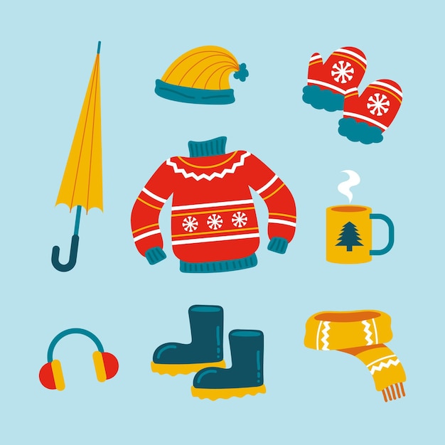 Free vector flat design winter clothes and essentials