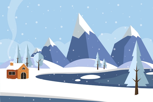 Free vector flat design winter landscape concept