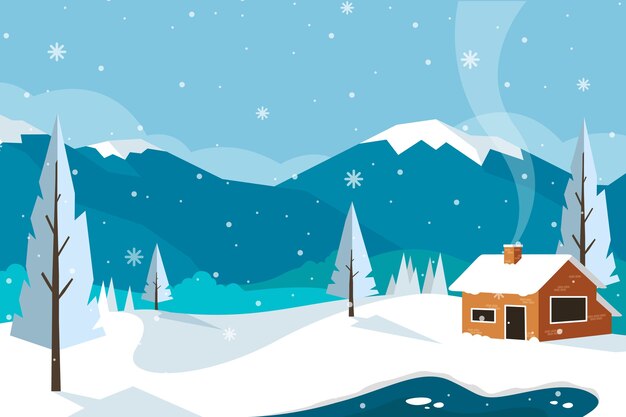 Flat design winter landscape concept