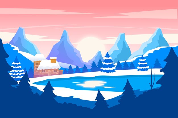 Flat design winter landscape concept