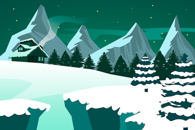 Flat design winter landscape concept