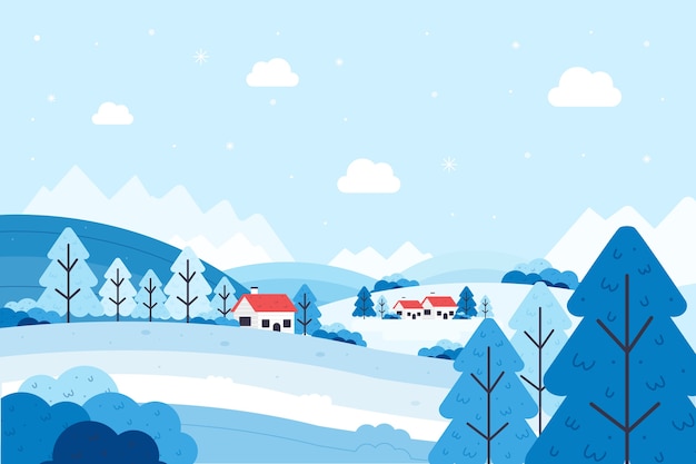 Flat design winter landscape concept