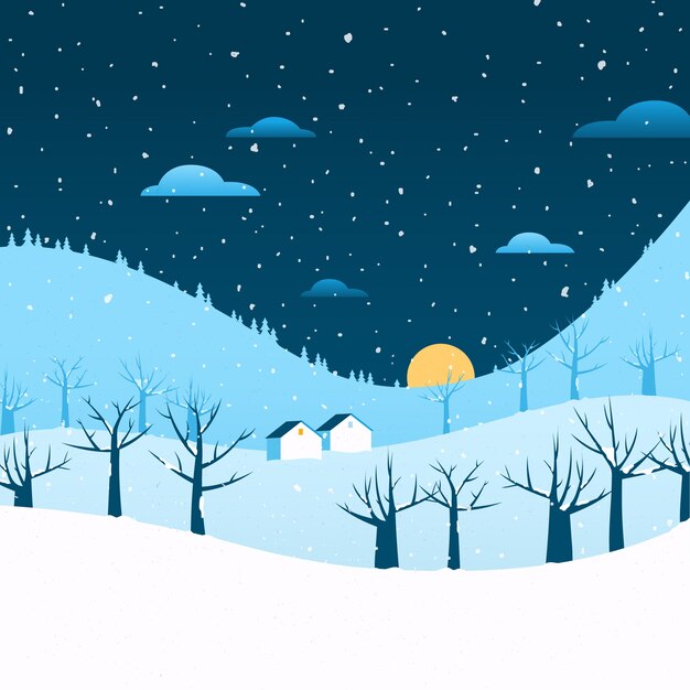 Flat design winter landscape