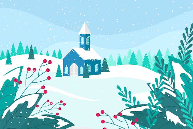 Бесплатное векторное изображение Плоский дизайн зимний пейзаж