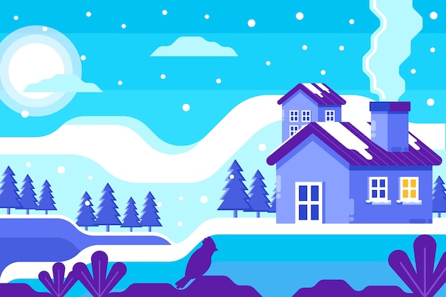 Flat design winter landscape