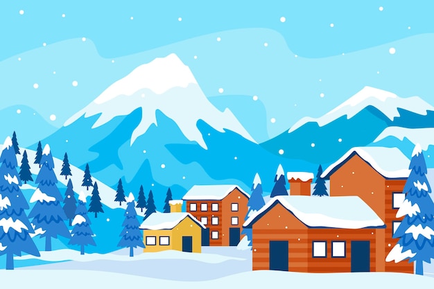 Flat design winter landscape