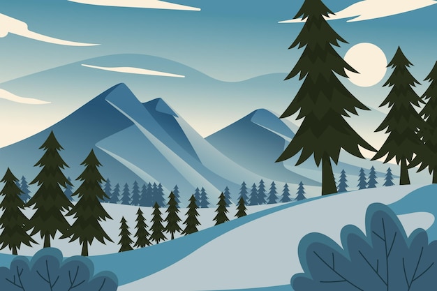 Flat design winter landscape